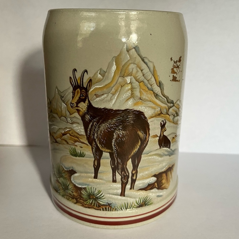 Vtg German Stoneware Beer Mug Tankard Stein Mountian Goat Werner Corzelius .5L
